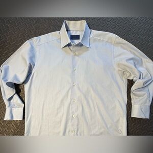 David Donahue Light Blue Micro Floral Cotton Dress Shirt Size 16.5